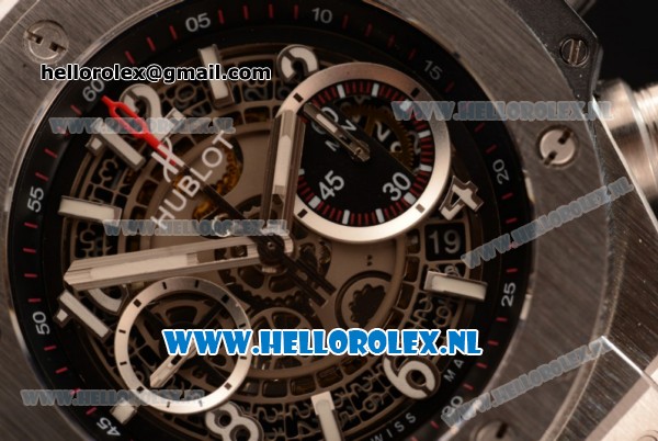 Hublot Big Bang Unico Chrono Swiss Valjoux 7750 Automatic Steel Case with Skeleton Dial Steel Bezel and Black Rubber Strap - 1:1 Original - Click Image to Close
