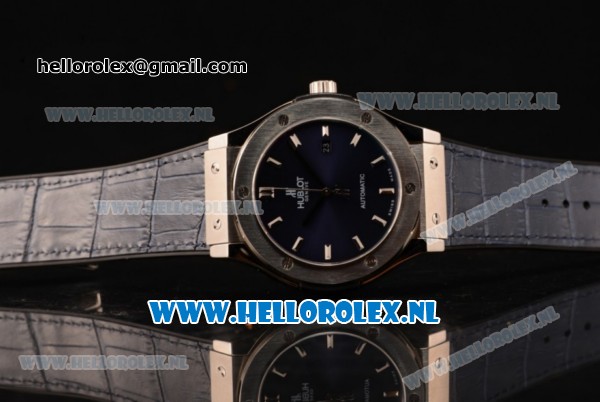 Hublot Classic Fusion 9015 Auto Steel Case with Blue Leather Strap and Blue Dial - Click Image to Close
