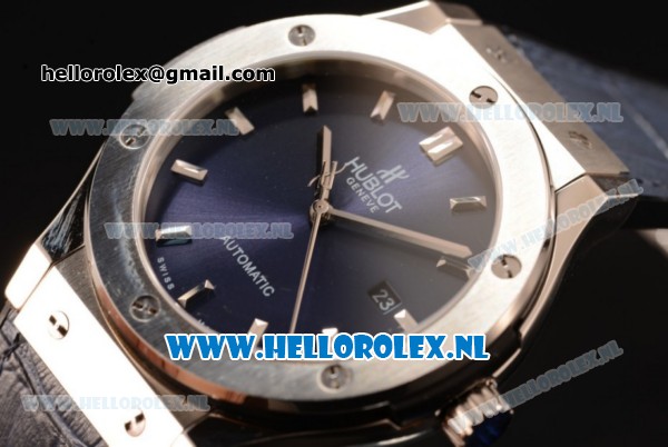 Hublot Classic Fusion 9015 Auto Steel Case with Blue Leather Strap and Blue Dial - Click Image to Close