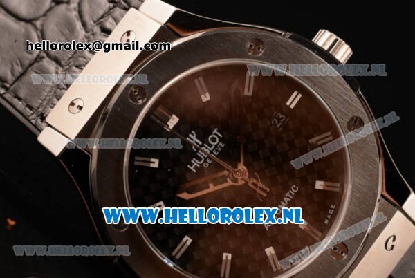 Hublot Classic Fusion 9015 Auto Steel Case with Black Dial and Black Leather Strap Stick Markers - Click Image to Close