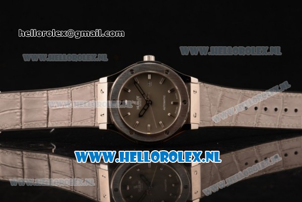 Hublot Classic Fusion 9015 Auto Steel Case with Grey Dial and Grey Leather Strap - Click Image to Close