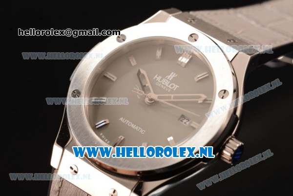Hublot Classic Fusion 9015 Auto Steel Case with Grey Dial and Grey Leather Strap - Click Image to Close