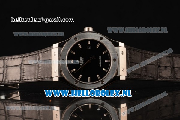 Hublot Classic Fusion 9015 Auto Steel Case with Black Leather Strap and Black Dial - Click Image to Close