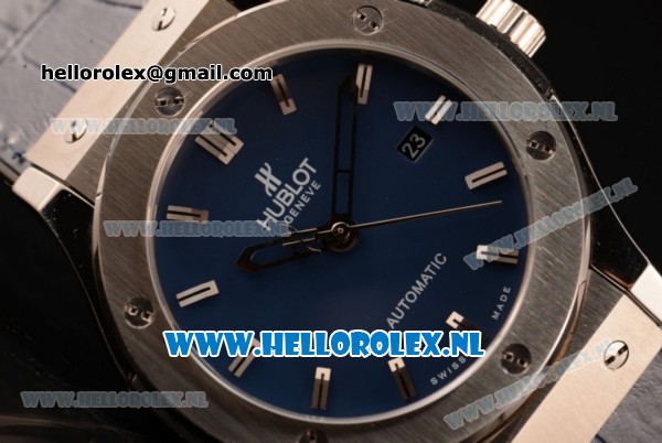 Hublot Classic Fusion 9015 Auto Steel Case with Blue Dial and Blue Leather Strap - Click Image to Close