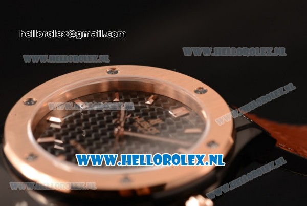Hublot Classic Fusion 9015 Auto PVD/Rose Gold Case with Black Dial and Brown Leather Strap - Click Image to Close
