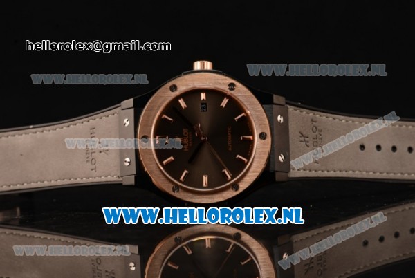 Hublot Classic Fusion 9015 Auto PVD/Rose Gold Case with Grey Dial and Grey Leather Strap - Click Image to Close