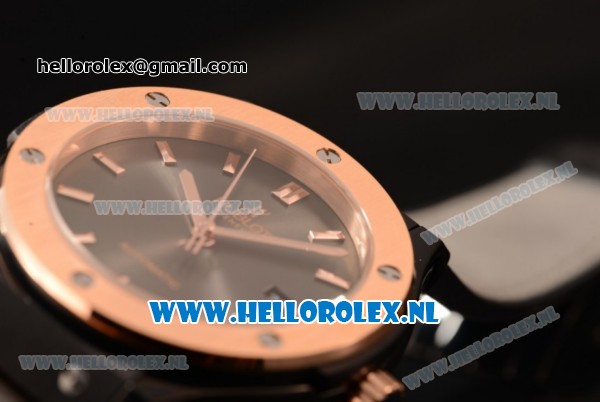 Hublot Classic Fusion 9015 Auto PVD/Rose Gold Case with Grey Dial and Grey Leather Strap - Click Image to Close