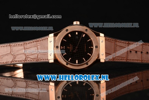 Hublot Classic Fusion 9015 Auto Rose Gold Case with Black Dial and Brown Leather Strap - Click Image to Close