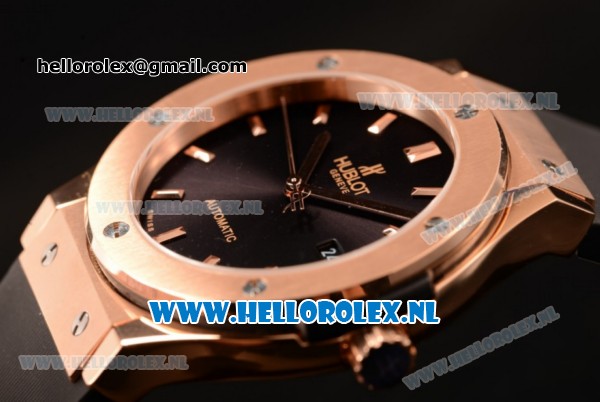 Hublot Classic Fusion 9015 Auto Rose Gold Case with Black Dial and Black Leather Strap - Click Image to Close