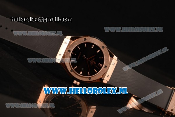 Hublot Classic Fusion 9015 Auto Rose Gold Case with Black Dial and Black Leather Strap - Click Image to Close