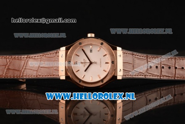 Hublot Classic Fusion 9015 Auto Rose Gold Case with White Dial and Brown Leather Strap - Click Image to Close