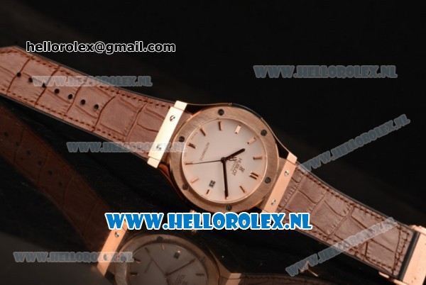 Hublot Classic Fusion 9015 Auto Rose Gold Case with White Dial and Brown Leather Strap - Click Image to Close