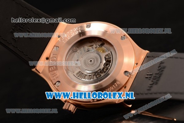Hublot Classic Fusion 9015 Auto Rose Gold Case with White Dial and Brown Leather Strap - Click Image to Close