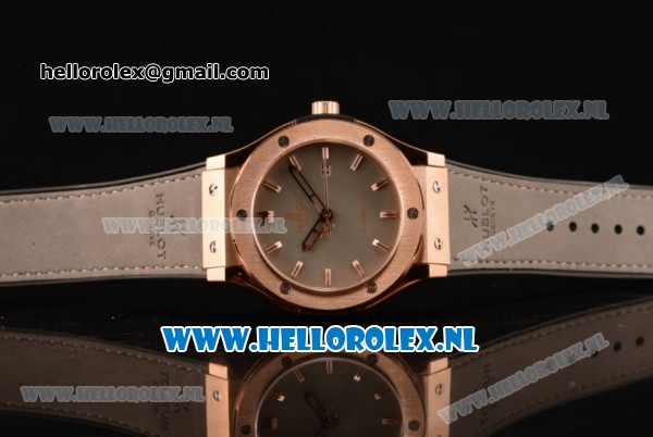 Hublot Classic Fusion 9015 Auto Rose Gold Case with Grey Dial and Grey Leather Strap - Click Image to Close