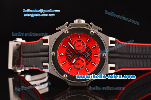 Hublot King Power Ferrari Chrono Miyota OS20 Quartz Steel Case with Black Rubber Strap Red Dial - Click Image to Close