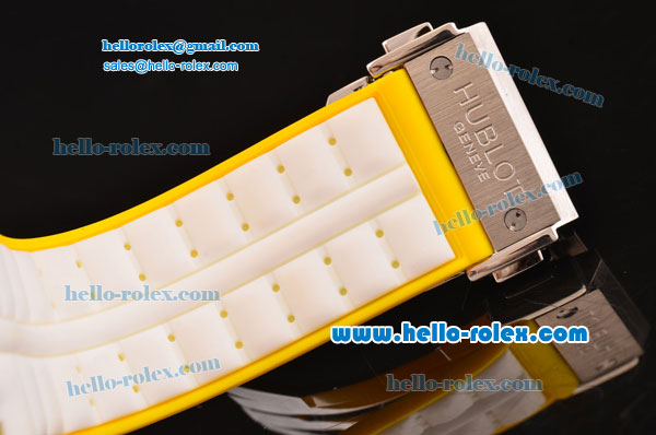 Hublot King Power Ferrari Chrono Miyota OS20 Quartz Steel Case with White Rubber Strap Yellow Dial - Click Image to Close