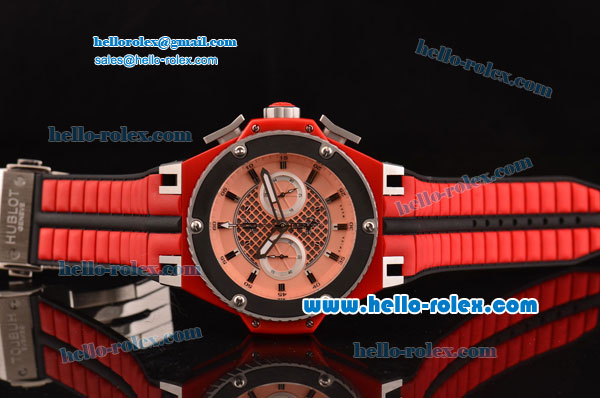 Hublot King Power Ferrari Chrono Miyota OS20 Quartz Steel Case with Red Rubber Strap Pink Dial - Click Image to Close