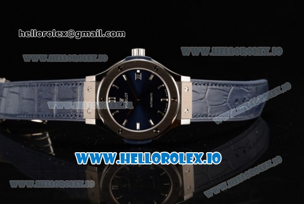 Hublot Classic Fusion Japanese Miyota 9015 Automatic Movement Steel Blue Dial and Stick Markers Leather Strap (JF) - Click Image to Close