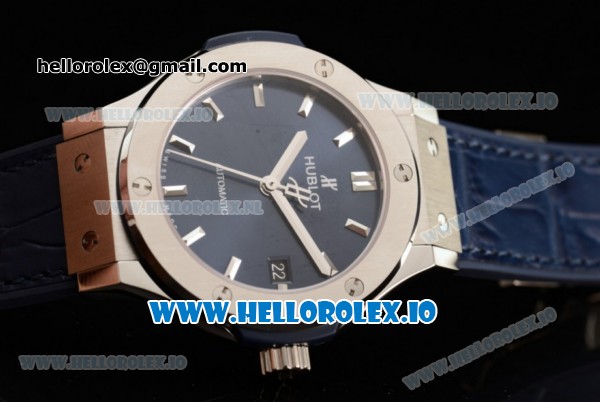 Hublot Classic Fusion Japanese Miyota 9015 Automatic Movement Steel Blue Dial and Stick Markers Leather Strap (JF) - Click Image to Close