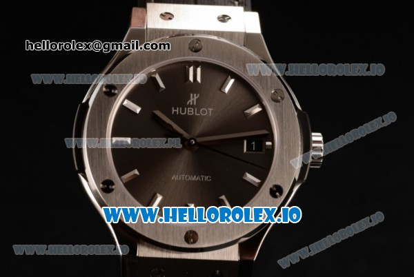 Hublot Classic Fusion Japanese Miyota 9015 Automatic Movement Steel Black Dial and Stick Markers Leather Strap (JF) - Click Image to Close