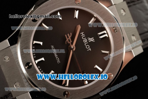 Hublot Classic Fusion Japanese Miyota 9015 Automatic Movement Steel Black Dial and Stick Markers Leather Strap (JF) - Click Image to Close