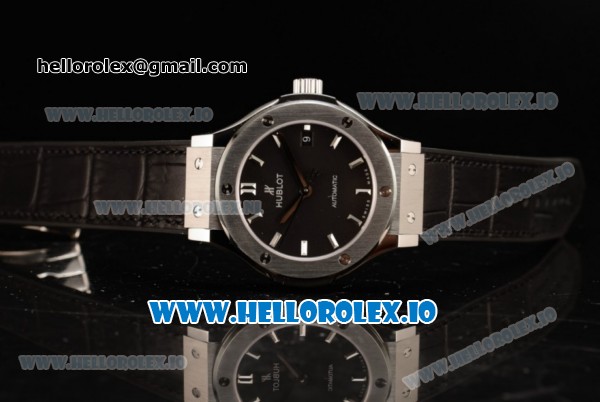 Hublot Classic Fusion Japanese Miyota 9015 Automatic Movement Steel Black Dial and Stick Markers Leather Strap (JF) - Click Image to Close