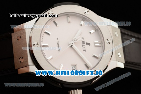 Hublot Classic Fusion Japanese Miyota 9015 Automatic Movement Steel White Dial and Stick Markers Leather Strap (JF) - Click Image to Close