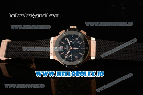 Hublot Big Bang Chrono Swiss Valjoux 7750 Automatic Rose Gold/PVD Case Black Dial With Stick/Arabic Numeral Markers Black Rubber Strap - Click Image to Close