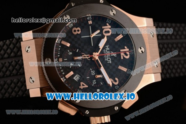 Hublot Big Bang Chrono Swiss Valjoux 7750 Automatic Rose Gold/PVD Case Black Dial With Stick/Arabic Numeral Markers Black Rubber Strap - Click Image to Close