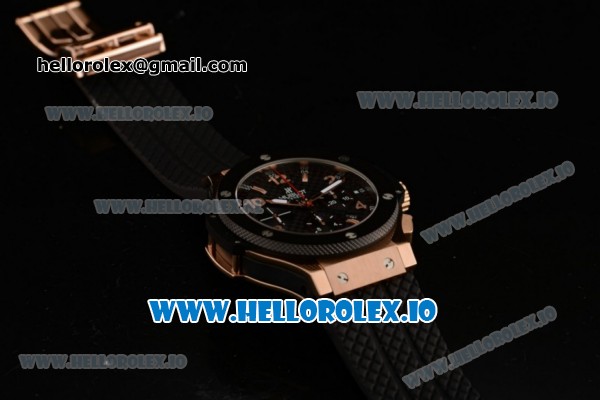 Hublot Big Bang Chrono Swiss Valjoux 7750 Automatic Rose Gold/PVD Case Black Dial With Stick/Arabic Numeral Markers Black Rubber Strap - Click Image to Close