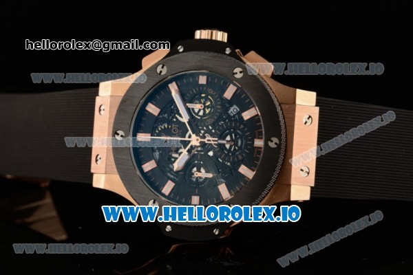 Hublot Aero Bang Chrono Swiss Valjoux 7750 Automatic Rose Gold/PVD Case Black Dial With Stick Markers Black Rubberr Strap - Click Image to Close