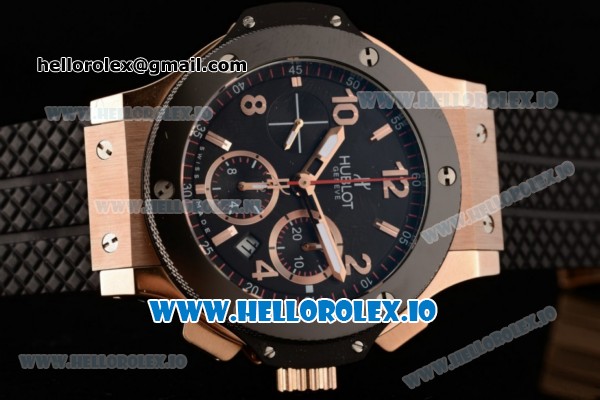 Hublot Big Bang Evolution Chrono Swiss Valjoux 7750 Automatic Rose Gold/PVD Case Black Dial With Stick/Arabic Numeral Markers Black Rubber Strap - Click Image to Close