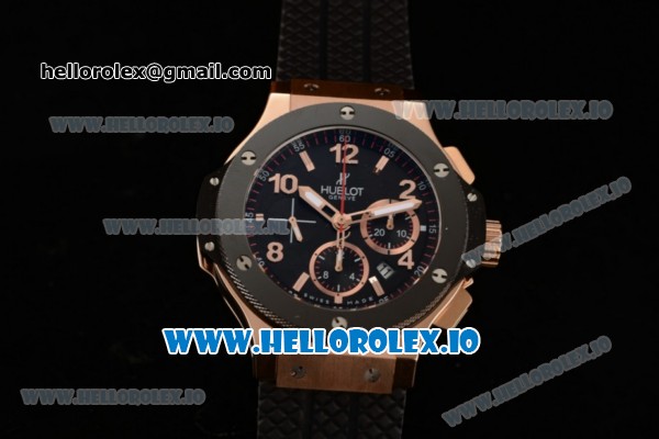 Hublot Big Bang Evolution Chrono Swiss Valjoux 7750 Automatic Rose Gold/PVD Case Black Dial With Stick/Arabic Numeral Markers Black Rubber Strap - Click Image to Close