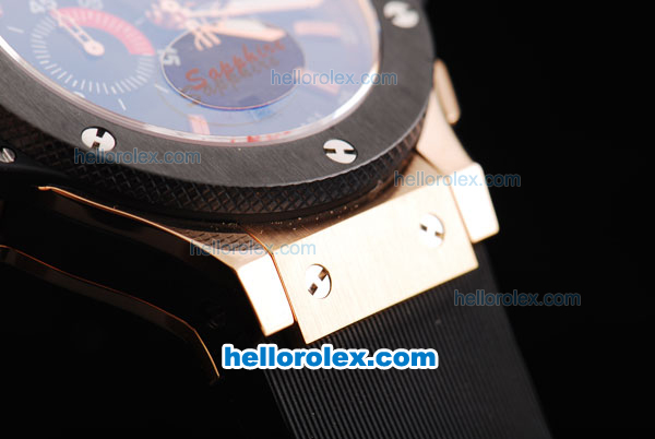 Hublot Big Bang Euro 2008 Swiss Valjoux 7750 Chronograph Movement RG Case with Ceramic Bezel and Black Dial-RG Stick Marker - Click Image to Close