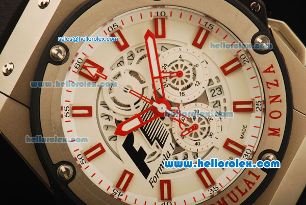 Hublot Formula 1 Monza Chronograph Miyota Quartz Movement Steel Case with White Dial and Red Stick Markers - Click Image to Close