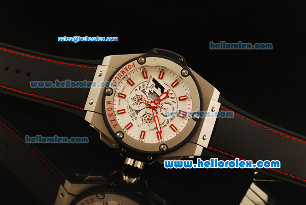 Hublot Formula 1 Monza Chronograph Miyota Quartz Movement Steel Case with White Dial and Red Stick Markers - Click Image to Close