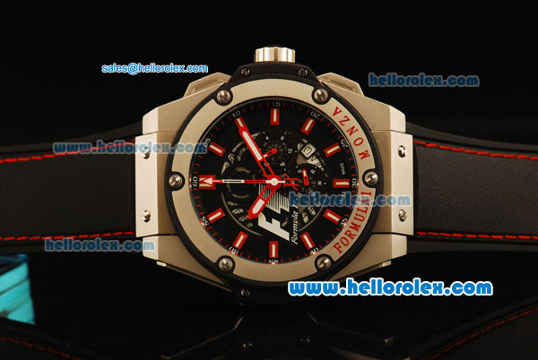 Hublot Formula 1 Monza Chronograph Miyota Quartz Movement Steel Case with Black Dial and Red Stick Markers - Click Image to Close