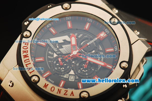 Hublot Formula 1 Monza Chronograph Miyota Quartz Movement Steel Case with Black Dial and Red Stick Markers - Click Image to Close