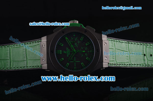 Hublot Big Bang Swiss Valjoux 7750 Automatic Movement PVD Case with Black Dial and Green Leather Strap - Click Image to Close