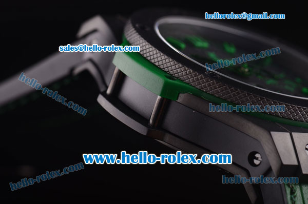 Hublot Big Bang Swiss Valjoux 7750 Automatic Movement PVD Case with Black Dial and Green Leather Strap - Click Image to Close