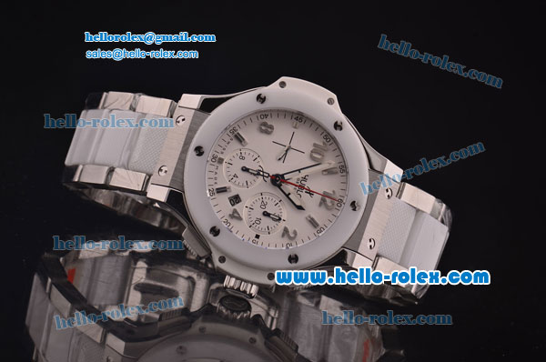 Hublot Big Bang Chrono Swiss Valjoux 7750 Automatic Ceramic Bezel with White Dial and Ceramic Strap - Click Image to Close