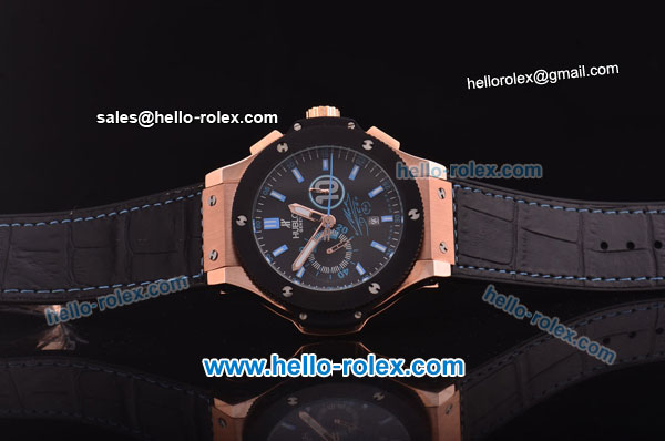 Hublot Big Bang Maradona 2 Chronograph Miyota Quartz Rose Gold Case with PVD Bezel and Black Leather Strap - Click Image to Close