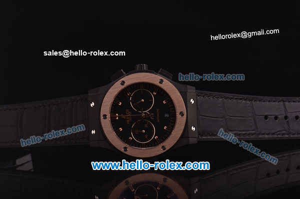 Hublot Classic Fusion Chrono Miyota Quartz PVD Case with Rose Gold Bezel and Black Dial - Click Image to Close