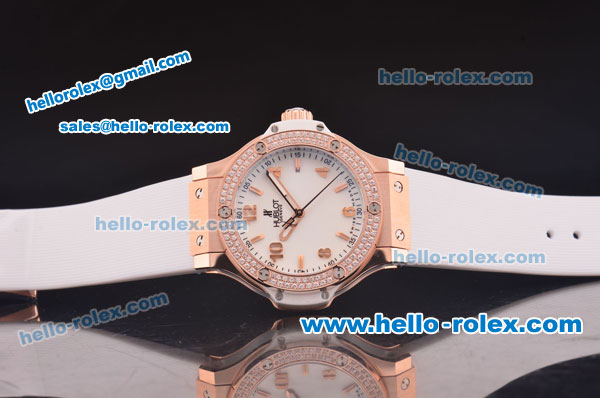 Hublot Big Bang Swiss ETA Quartz Rose Gold Case with Diamond Bezel and White Dial - Click Image to Close