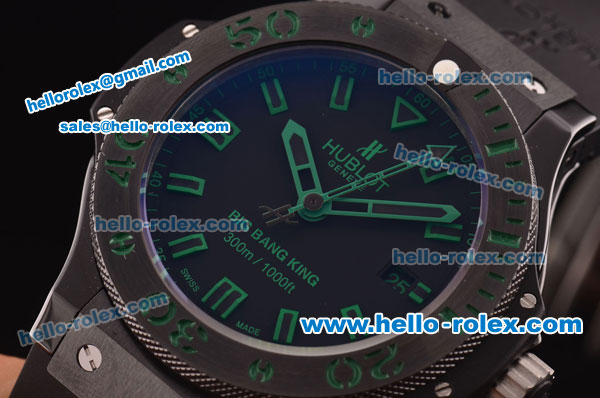 Hublot Big Bang King Swiss Valjoux 7750 Automatic Movement PVD Case with Black Dial and Green Stick Hour Markers - Click Image to Close