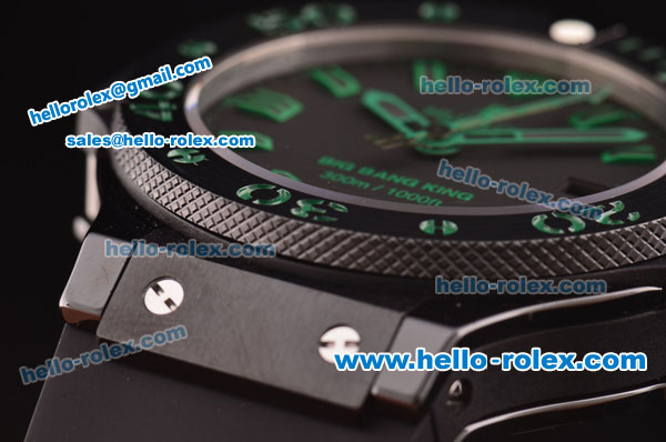 Hublot Big Bang King Swiss Valjoux 7750 Automatic Movement PVD Case with Black Dial and Green Stick Hour Markers - Click Image to Close
