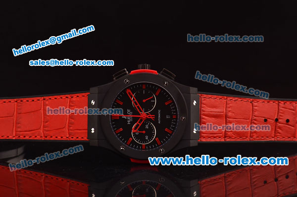 Hublot Classic Fusion Chronograph Miyota Quartz PVD Case with Red Markers and Red Leather Strap - Click Image to Close