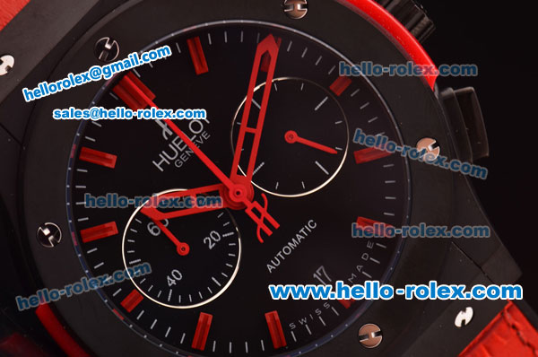 Hublot Classic Fusion Chronograph Miyota Quartz PVD Case with Red Markers and Red Leather Strap - Click Image to Close