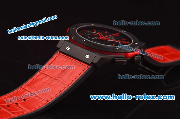 Hublot Classic Fusion Chronograph Miyota Quartz PVD Case with Red Markers and Red Leather Strap - Click Image to Close
