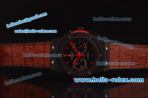 Hublot Classic Fusion Chronograph Miyota Quartz PVD Case with Red Markers and Brown Leather Strap - Click Image to Close
